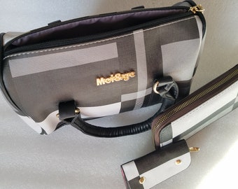 Vintage Black Grey N White mei ge Wrist Handle Handbag W matching Wallet N Key Pouch Mint Condition Etsy