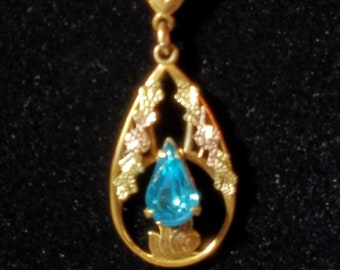 Antique c1920 Blue Topaz Lavaliere In 12K GF In Rose & Yellow Gold-Filled Ewardian Pendant Necklace