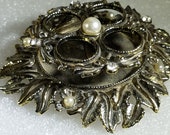 Art Nouveau Bronze Gold LipStick Holder, Pasted Clear Rhinestones 1 Faux Pearl, 4-Slot Lipstick Caddie, Vanity Decor, Boudoir Decor, Glam