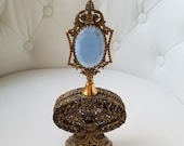 1910 39 s Apollo Gilded Brass Filigree Perfume Bottle, Ormolu Filigree Perfume Bottle W Dauber, Art Noveau, Hollywood Regency, Victorian