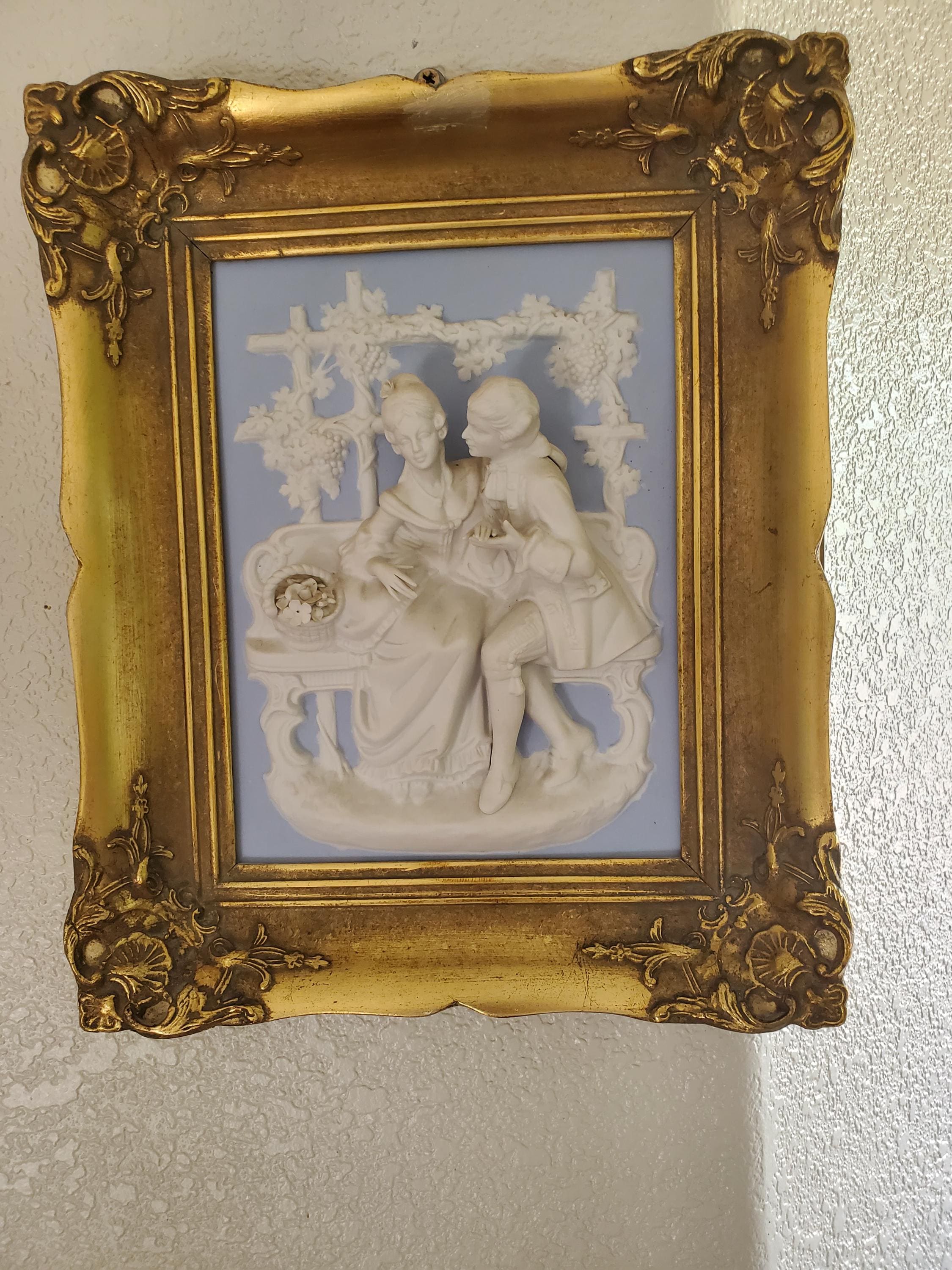 Vintage Alt Meissen Dresden Porcelain Plaque: Courting Couple
