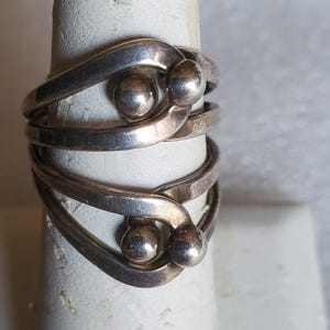 Vintage Modernist Double Shank Sterling Silver Ball Ring - Size 6.5