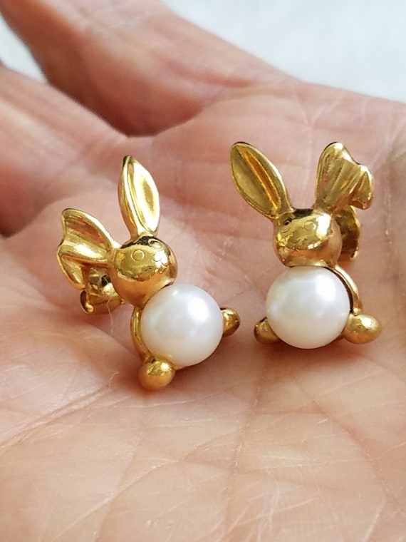 Bunny Earrings Easter Earrings Dangle Pearl Earrings Bunny Jewelry Easter Bunny Earrings Sterling Bunny Earrings Holiday Earrings