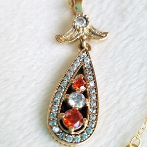 Teardrop Encrusted Clear & Orange Gemstone Designer JCM 925 Pendant Necklace for Xmas Gift