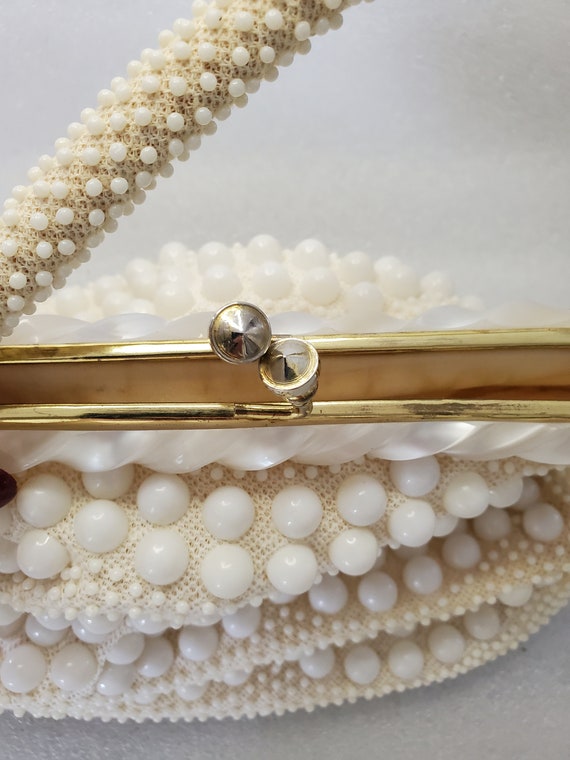 1960's Pearlized White Lucite Beaded Purse Made i… - image 9