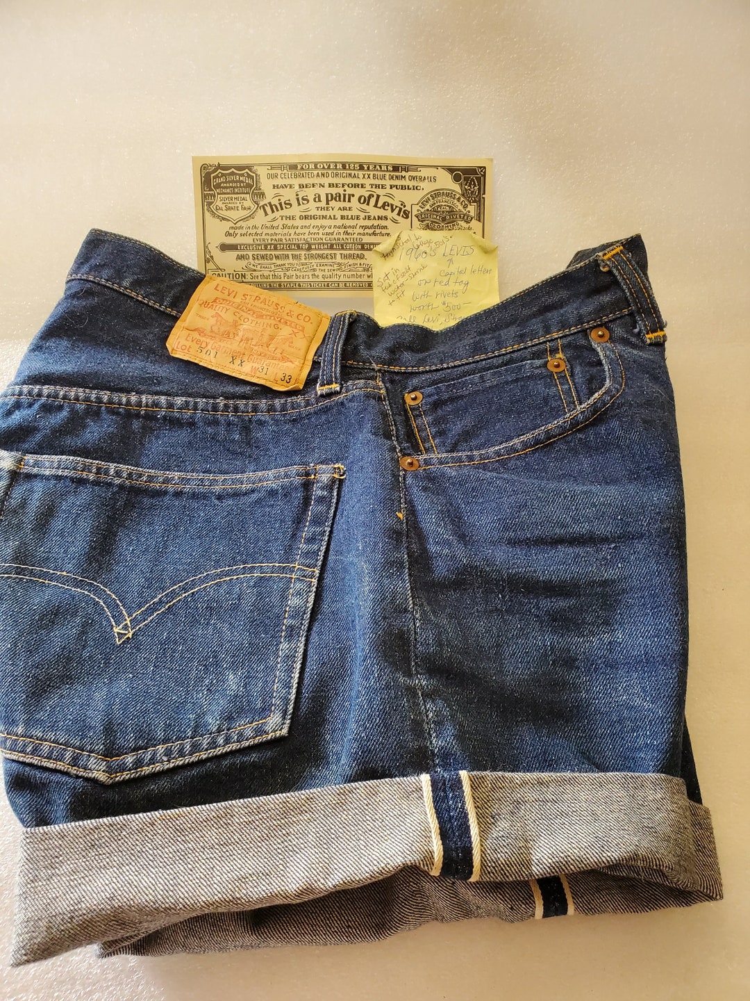 1960s 501 Red Tag Levi's Shorts With Big Letter E, Estate 1960s 501 Red Tag Levi's Shorts With Big Letter E, Estate