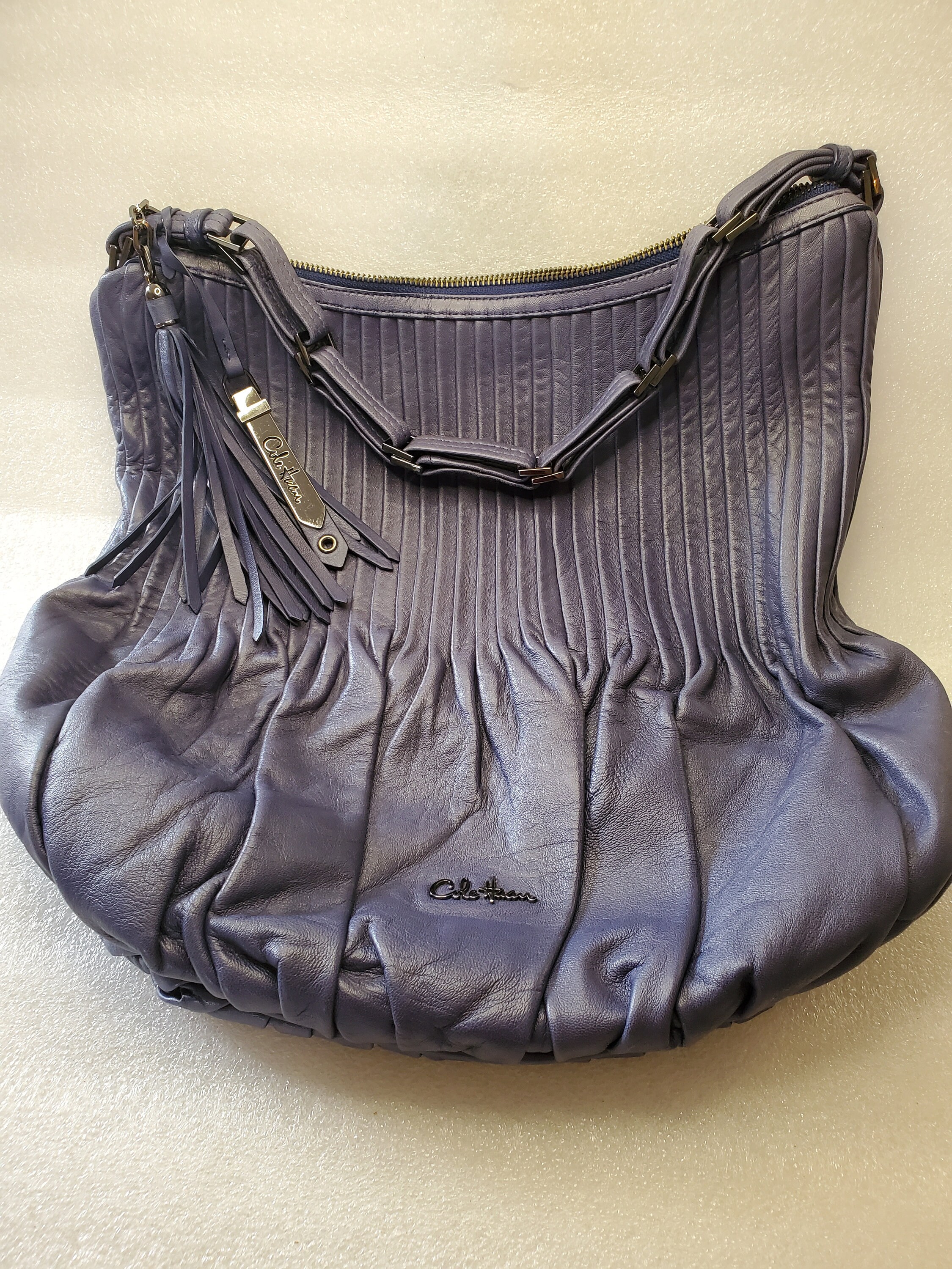 Vintage Cole Haan Navy Blue Amalfi Hobo Bag W super Soft Leather Stitched down Pleated Center Etsy