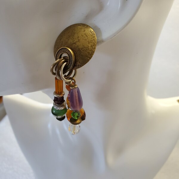 Vintage Marjorie Baer SF Modernist Post Earrings W/ Colorful Glass Beads Signed Designer Earrings For Her