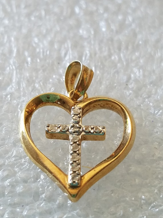 Vintage Vermeil Open Heart With Small Diamond & Cr