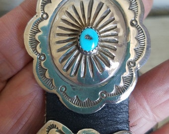 1940s Navajo Sterling Silver Stamped Concho Belt: Sleeping  display picture 1