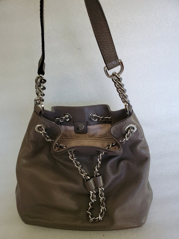 Vintage Michael Kors Dark Taupe Leather Drawstrin… - image 10