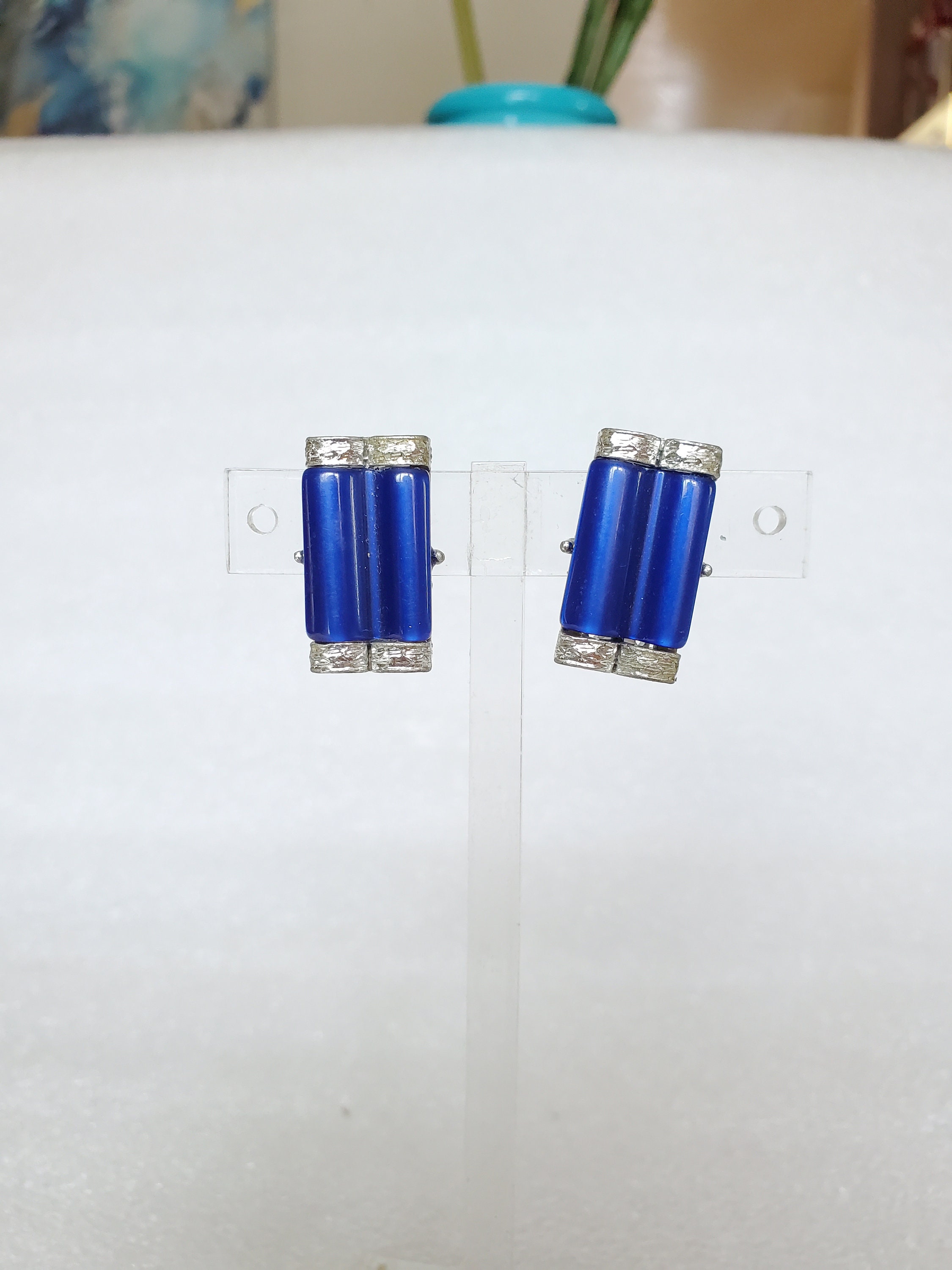 Vintage Coro Blue Moonglow Clip on Earrings: 2 Pairs of  display picture 1