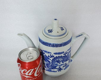 Vintage Chinese White Ceramic W/Blue Dragon Lidded TeaPot It's Time For Teatime