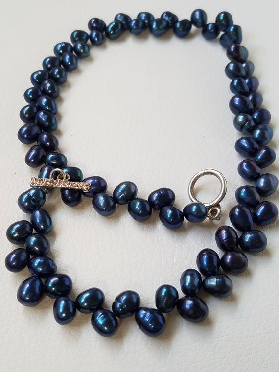 Vintage Signed M.H. Harzog Blue Freshwater Pearl … - image 5