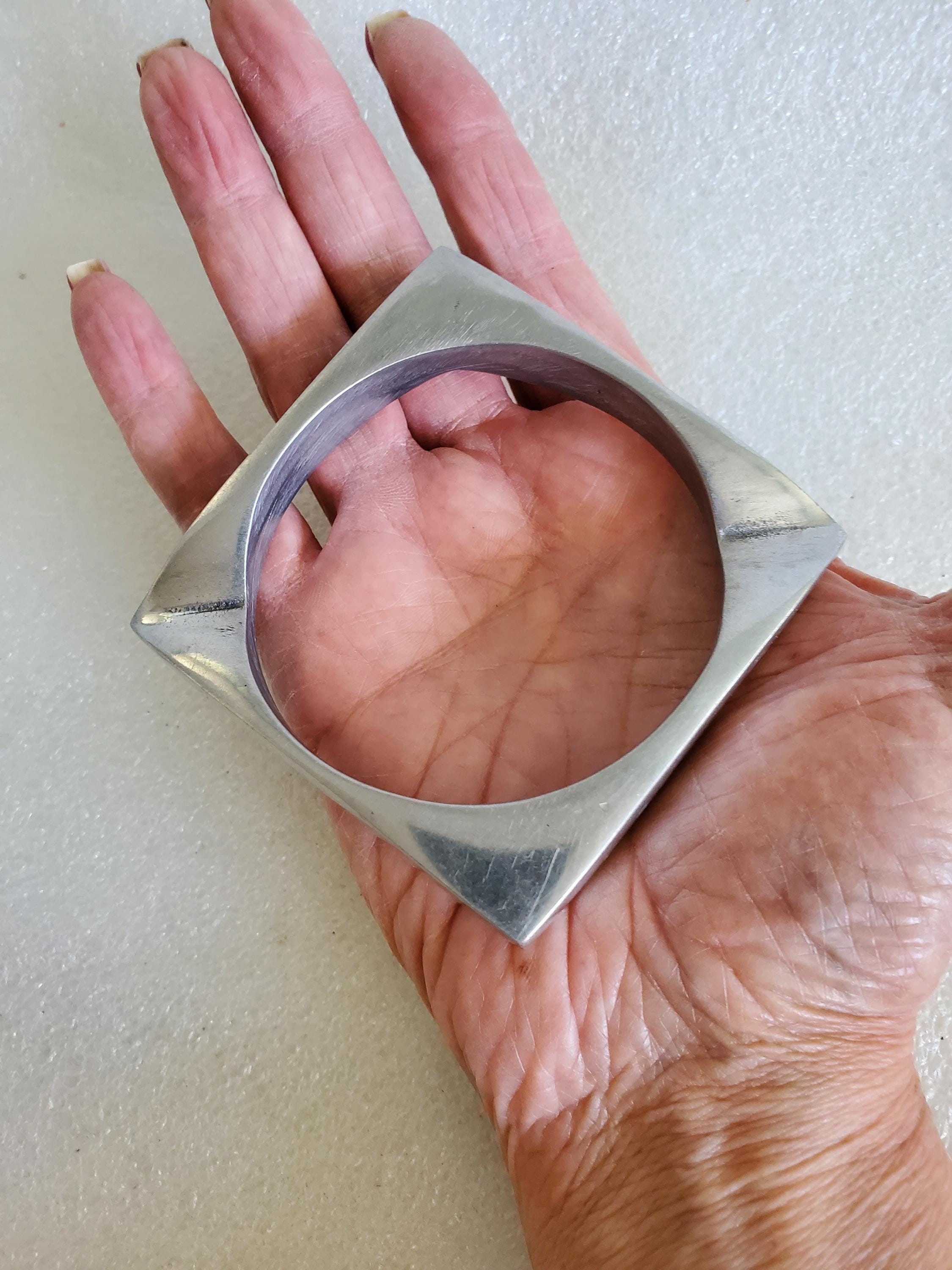 1980's Modernist Unsigned Glen Yank Aluminum Bracelet- Edgy Square