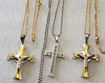 Choice of 1 Crucifix For Price Unisex 2 Gold Tone W/Silver Tone & On Matted Silver Tone For Easter Sunday Mass