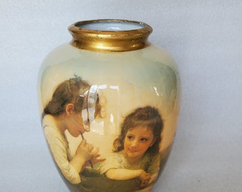 Vintage House of Lloyd 8" Tall Porcelain of "Friends For Ever" Vase For Study or Girl's Bedroom