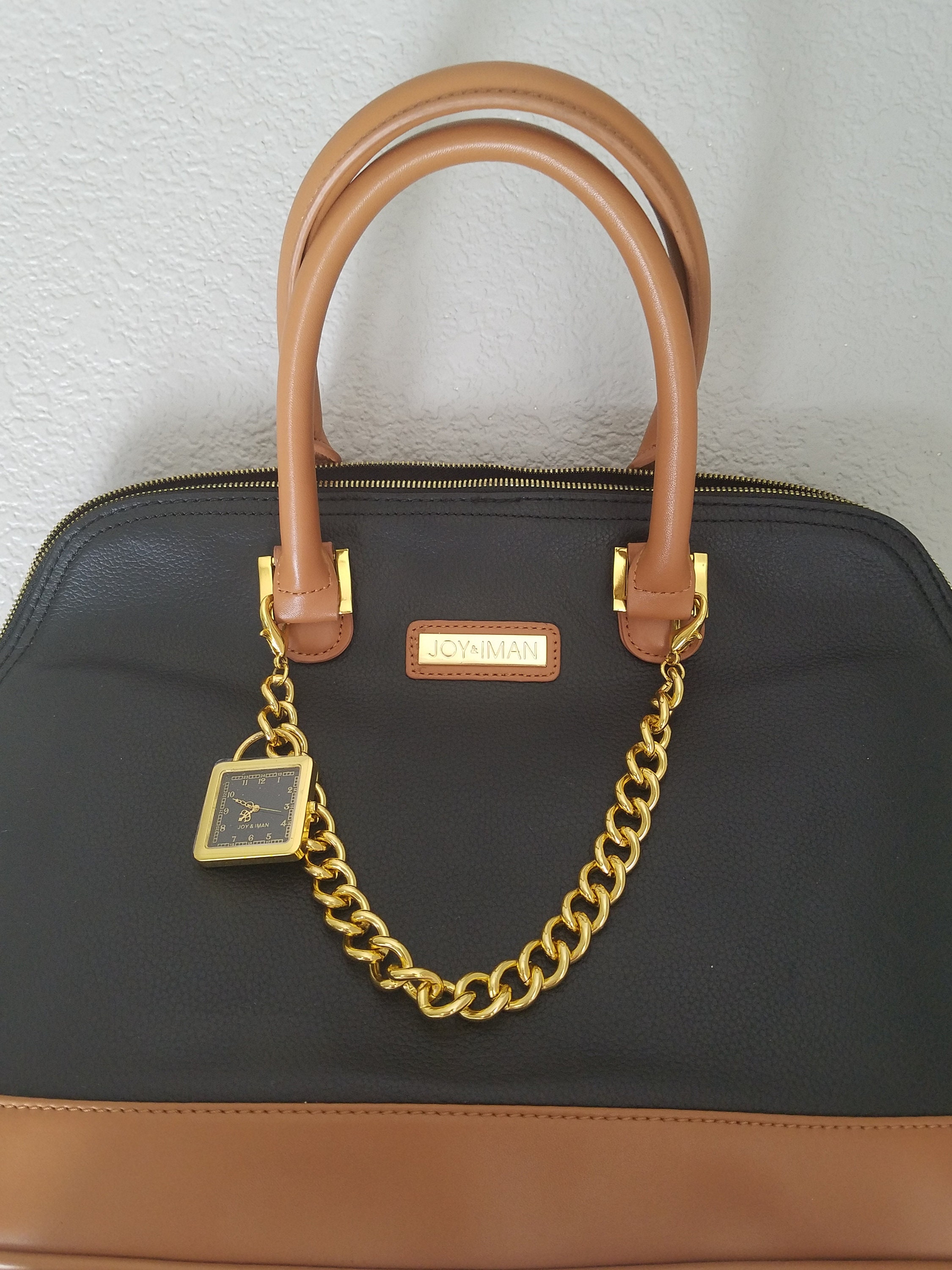 Oversized Joy Iman Bag Black N Camel Colors Gold Tone Hardware W working Watch Lots of Pockets Nice Traveling Bag Fits A Tablet Mint Etsy