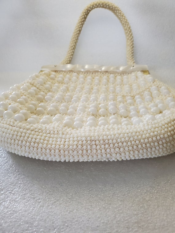 1960's Pearlized White Lucite Beaded Purse Made i… - image 4