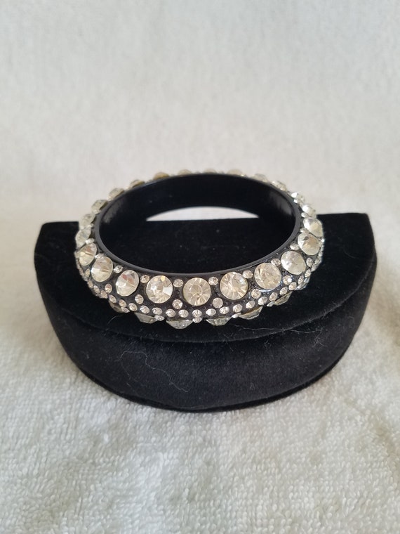 Vintage Glam Heavy Metal Black Enameled & Encruste