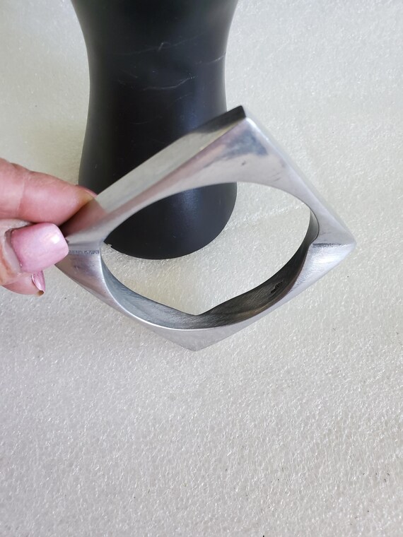 1980's Modernist Unsigned Glen Yank Aluminum Bracelet- Edgy Square