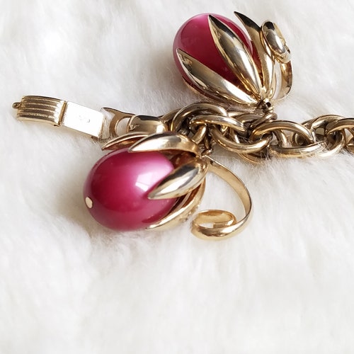 1950's Napier Purple Kumquat Bracelet, Double Link Eugene Bertolli Kumquat Bracelet, Napier Jewelry, Exquisite shops Designer Jewelry, Gift 4 Her