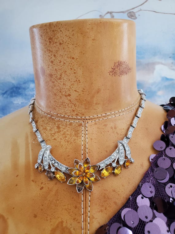 1950s ORA Rhinestone Necklace: Dark Yellow Marqui… - image 4