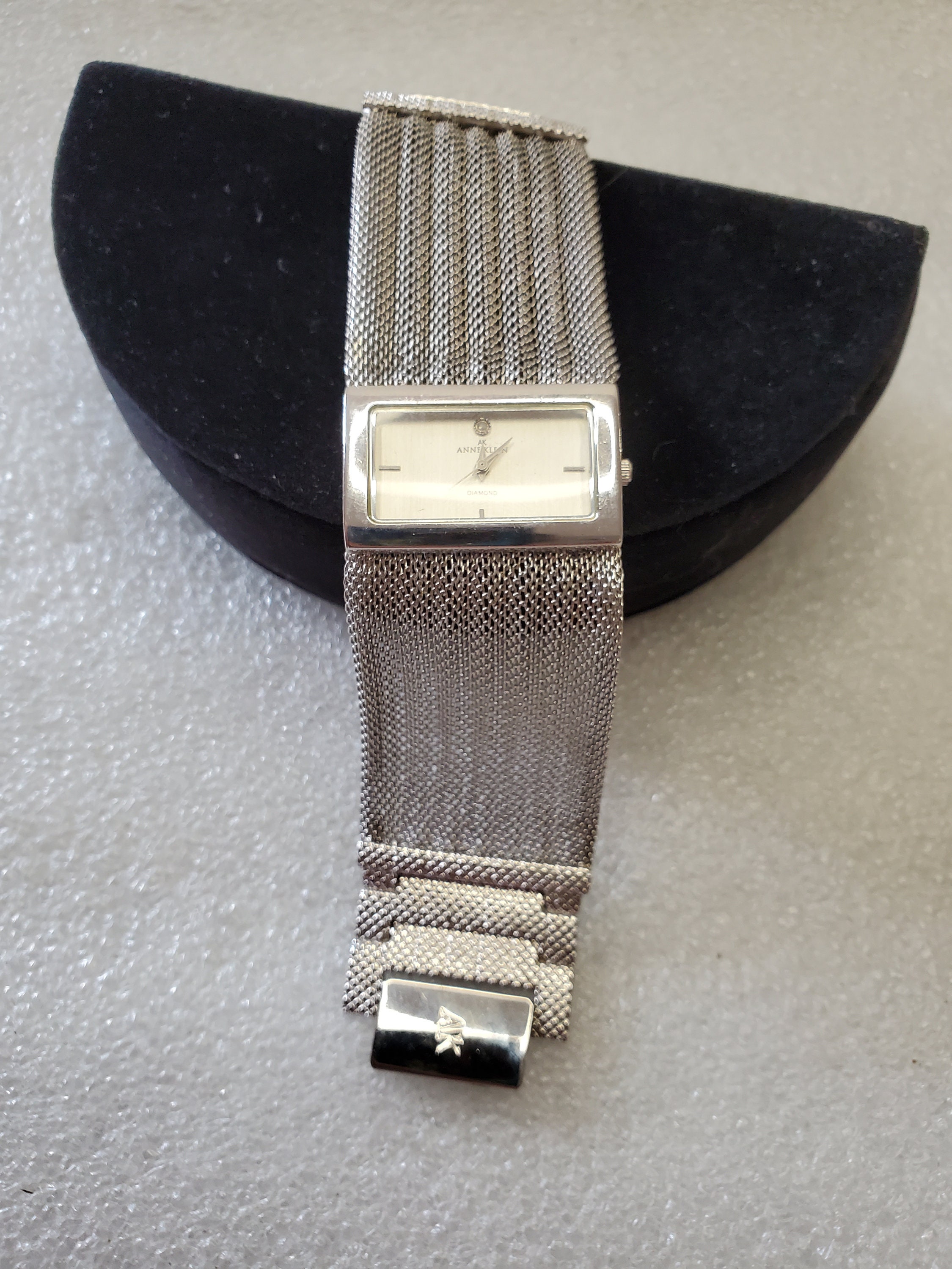 Vintage Chunky Anne Klein Diamond Quartz Mesh Dress Watch