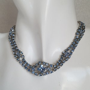 Blue Hollywood Glamour Choker W/Prong Set Blue Chaton-Cut Stones Bridal or Mother of The Bride Jewelry