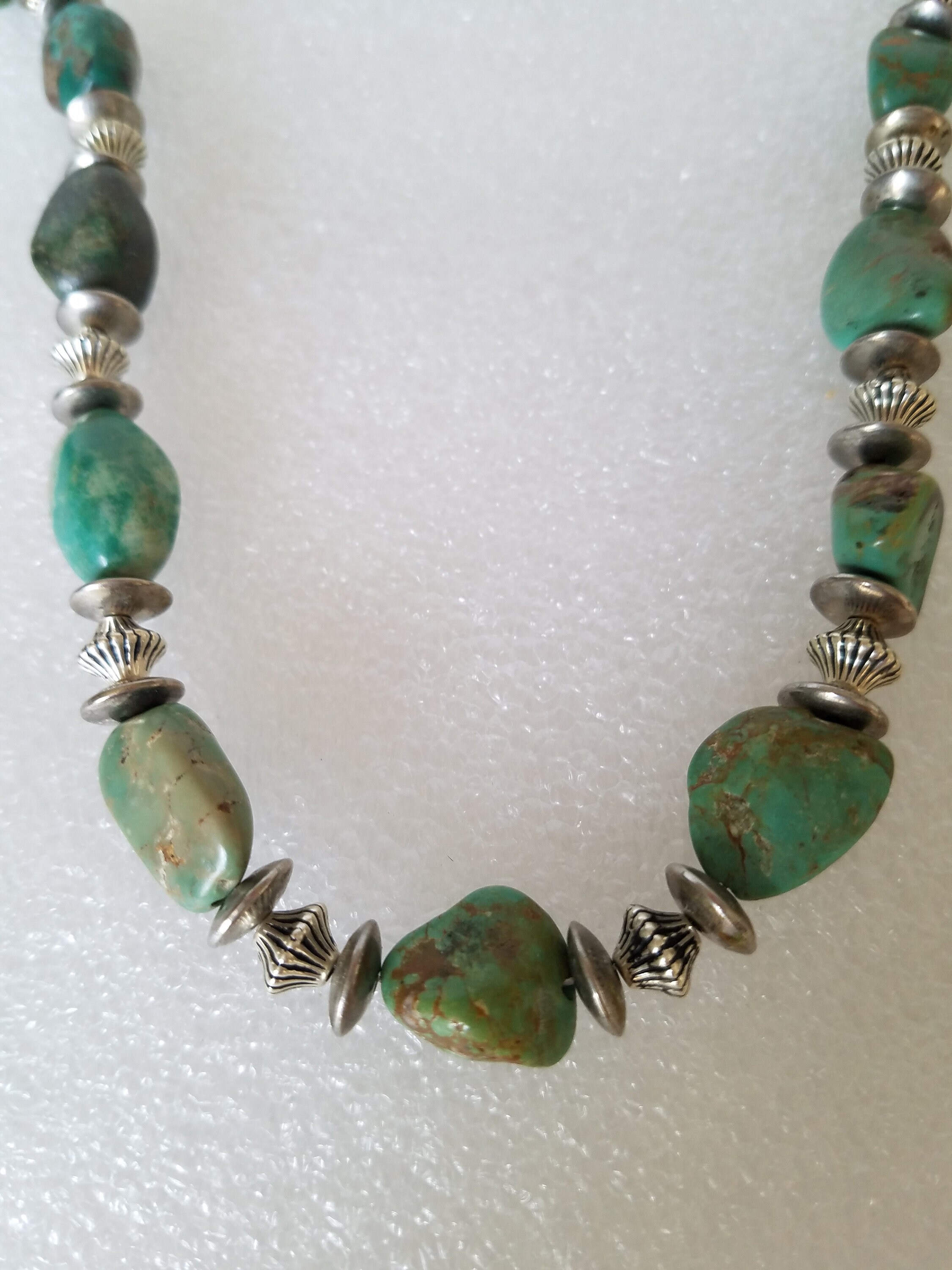 Artisan Silver & Genuine Turquoise Beaded Necklace Inspired by 