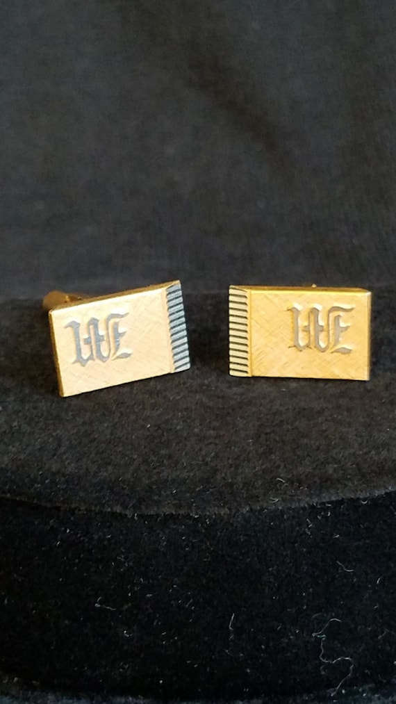 Vintage Gold-Plated Rectangle Shaped Monogram "WE… - image 1