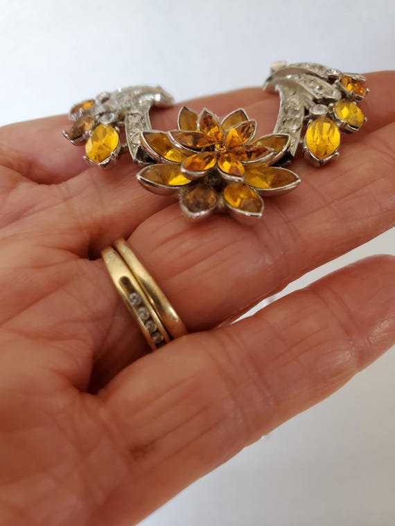 1950s ORA Rhinestone Necklace: Dark Yellow Marqui… - image 9