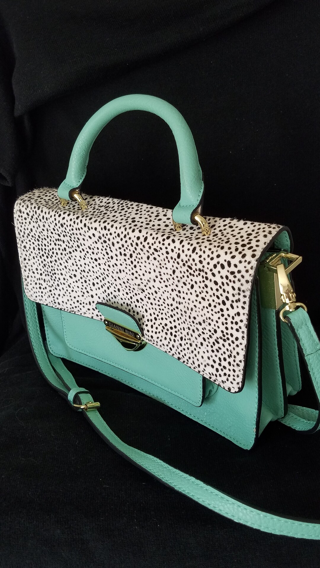 Vintage Designer gianni Bini Teal Man made With Cowhide Black Print Design Top Handle Crossbody Bag Etsy