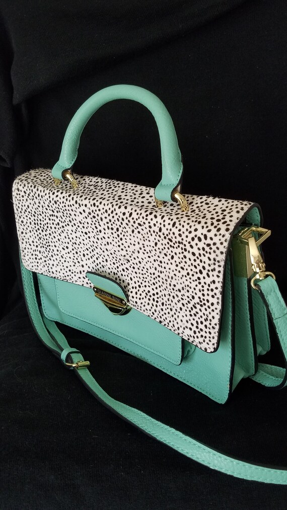 Vintage Designer gianni Bini Teal Man made With Cowhide Black Print Design Top Handle Crossbody Bag Etsy