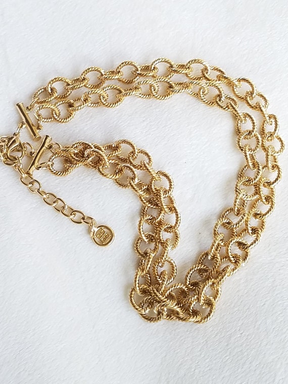 1970's GIVENCHY Double Gold-plated Textured Chain Necklace 