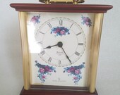Vintage BULOVA Westminster Carriage Clock, Royal Doulton, Mantle Clock, quot Old Country Roses quot , Brass Components, Home Decor, Shabby Chic Decor
