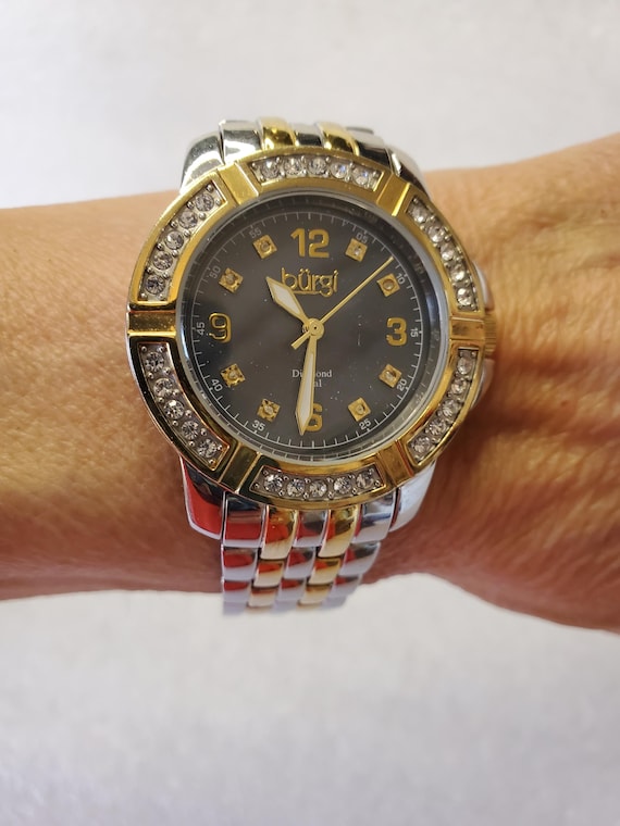 Vintage Burgi Diamond Dial Watch: Black Mother of Pearl Face  display picture 1
