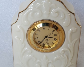 Vintage LENOX Bandhurst Clock Beige Porcelain W/Gold Enamel & Battery Installed Home Decor