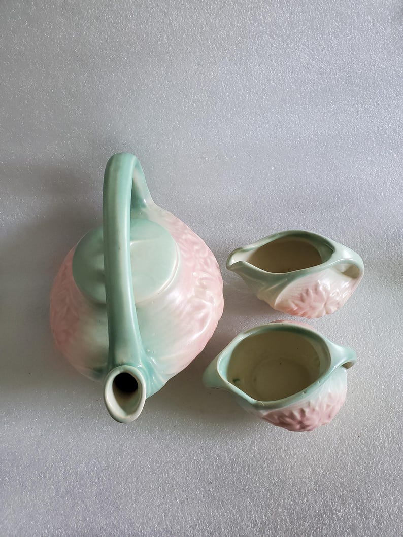 1940's Mccoy Daisy Tea Set W/creamer & Sugar Bowl in Green N Pink Color ...