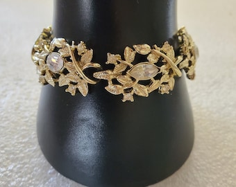 1950's Coro Gold Tone Panel Bracelet W/Clear Rhinestones Nice Gift for Grandmother