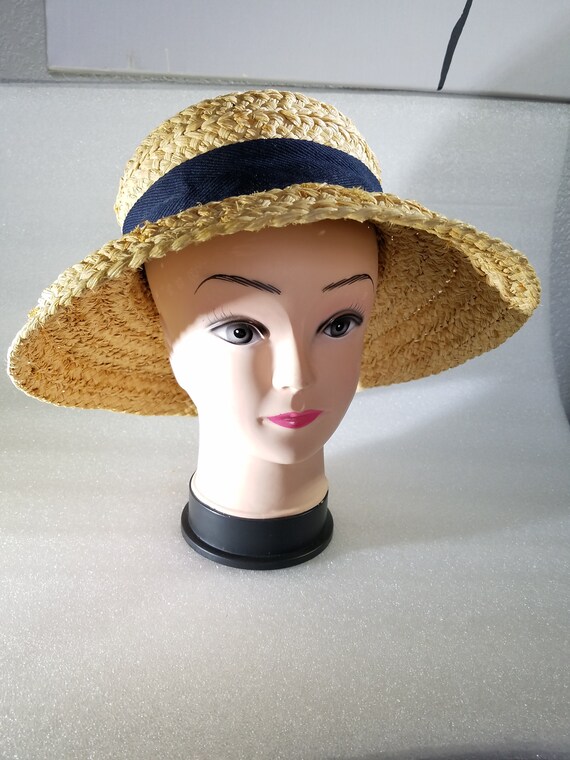 Vintage Women's Raffia Boater Hat Beach 