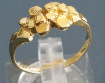 Estate 14K Yellow Gold Fused With Solid Nuggets Ladies Ring Minimalist Statement Ring