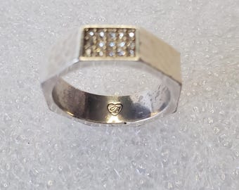 Retired Brighton Meridian Zenith Unisex Hammered Ring Silver Tone Size 10 W/Pave Crystals