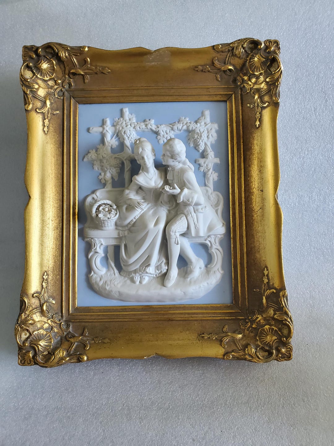 Vintage Alt Meissen Dresden Porcelain Plaque: Courting Couple