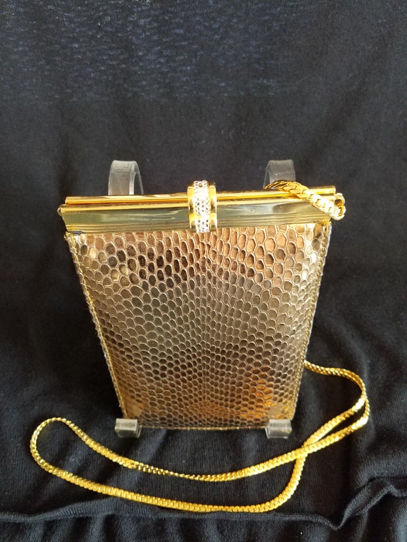 Vintage Bechamel Gold Faux Snakeskin Clutch: Gold Chain Evening