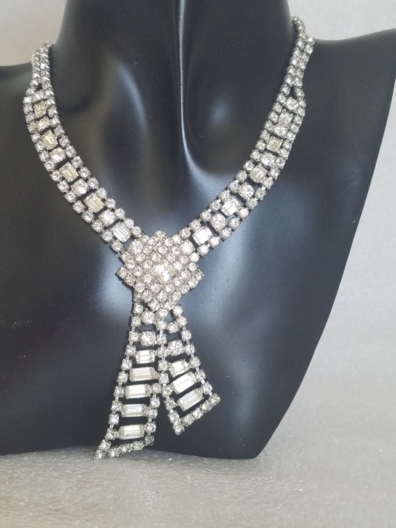 Magnificent 1950's Rhodium Plated Clear Rhineston… - image 10