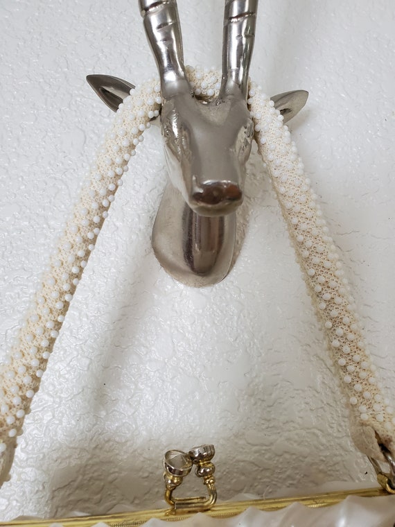 1960's Pearlized White Lucite Beaded Purse Made i… - image 8