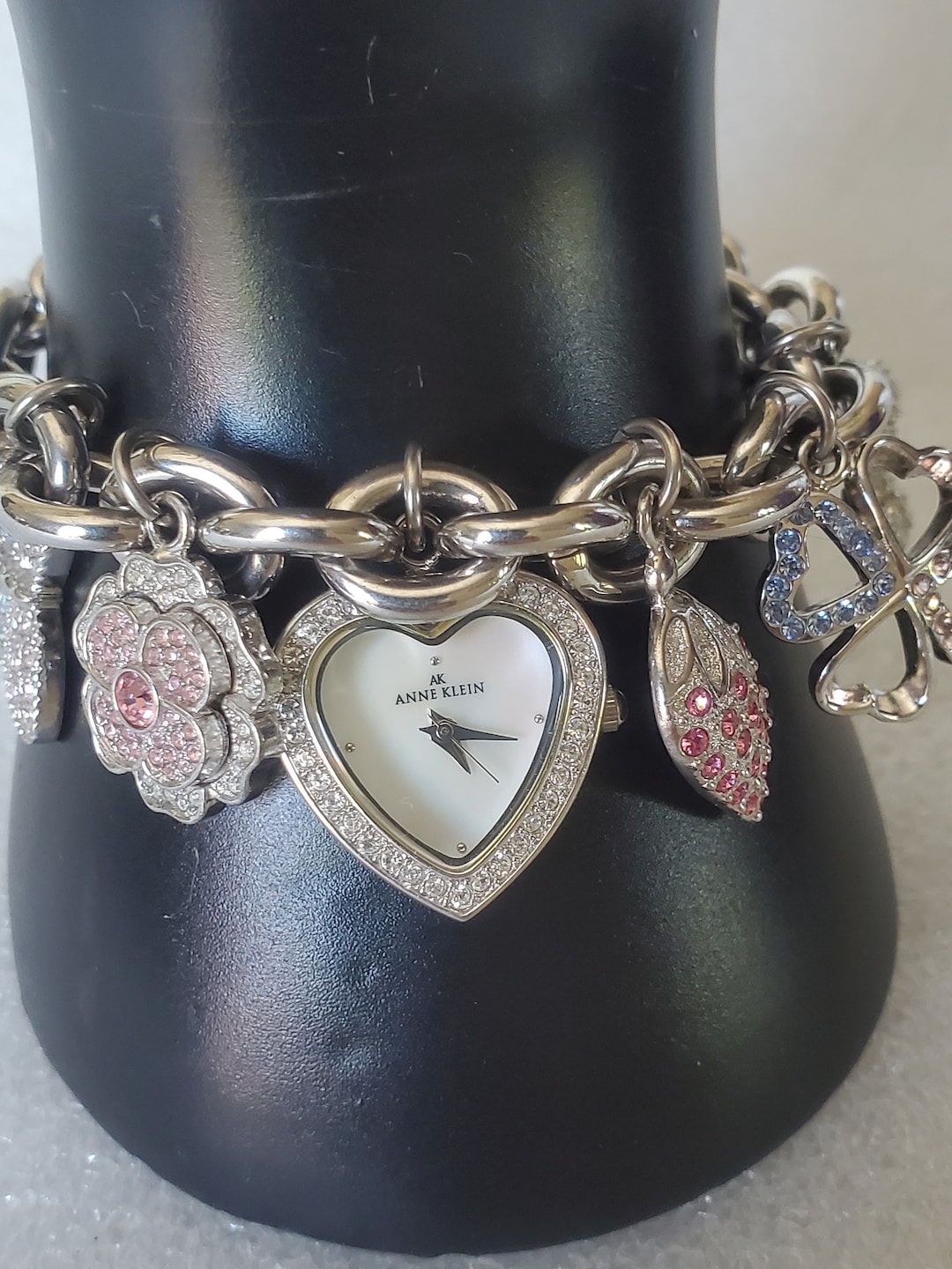 Anne Klein Chunky Swarovski Crystal Shiny Silver Tone Vintage Charm Bracelet  | eBay