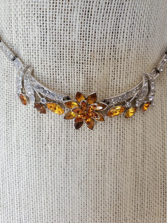 1950s ORA Rhinestone Necklace: Dark Yellow Marqui… - image 2