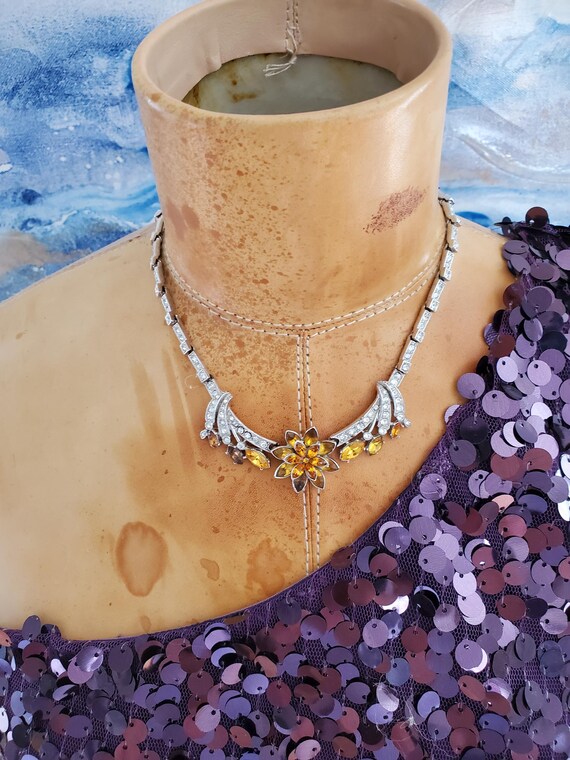 1950s ORA Rhinestone Necklace: Dark Yellow Marqui… - image 5